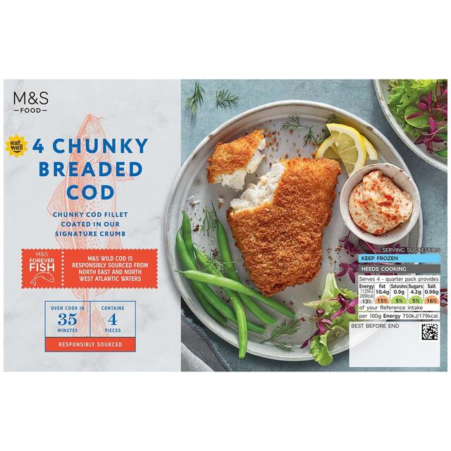 M&S 4 Breaded Chunky Cod Fillets Frozen