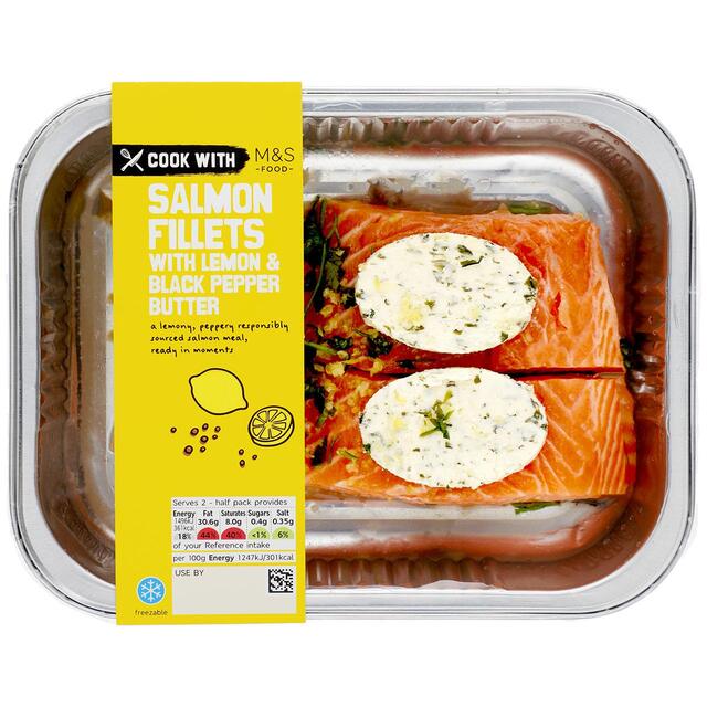 Cook With M&S Salmon Fillets with Lemon & Pepper Butter
