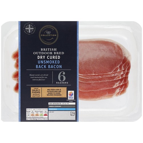 M&S Collection British Outdoor Bred 6 Dry Cured Unsmoked Back Bacon