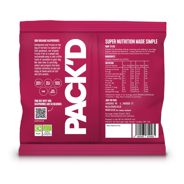 PACK'D Organic & Whole Sun-Ripened Raspberries thumbnail 2