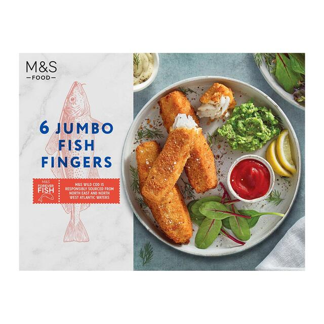 M&S 6 Breaded Jumbo Cod Fish Fingers Frozen