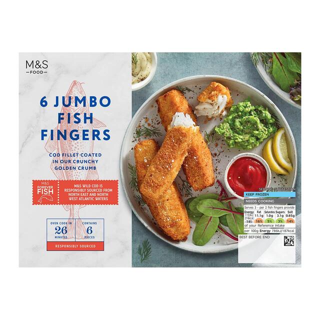 M&S 6 Breaded Jumbo Cod Fish Fingers Frozen thumbnail 2
