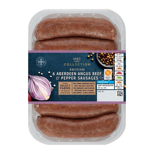 M&S Collection British 6 Aberdeen Angus Beef & Pepper Sausages thumbnail 2