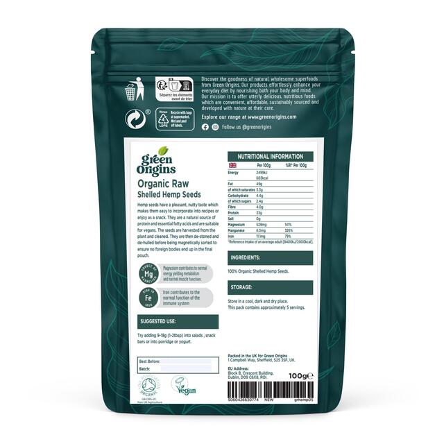 Green Origins Organic Raw Shelled Hemp Seeds thumbnail 2