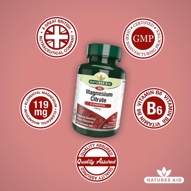 Natures Aid Magnesium Citrate Supplement Capsules 119mg thumbnail 4