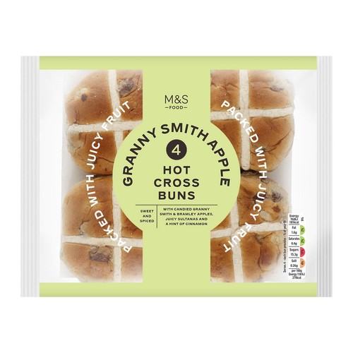 M&S 4 Granny Smith Apple Hot Cross Buns thumbnail 3