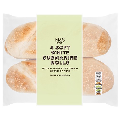 M&S 4 Soft White Submarine Long Dog Rolls