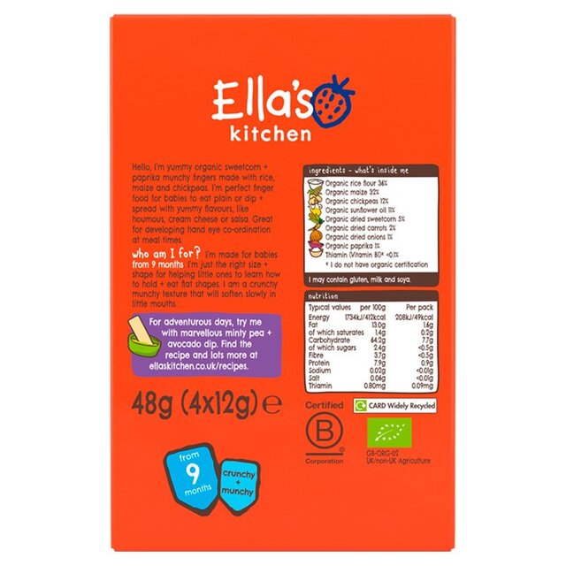 Ella's Kitchen Sweetcorn Paprika Munchy Fingers Multipack Baby 9+Months thumbnail 3