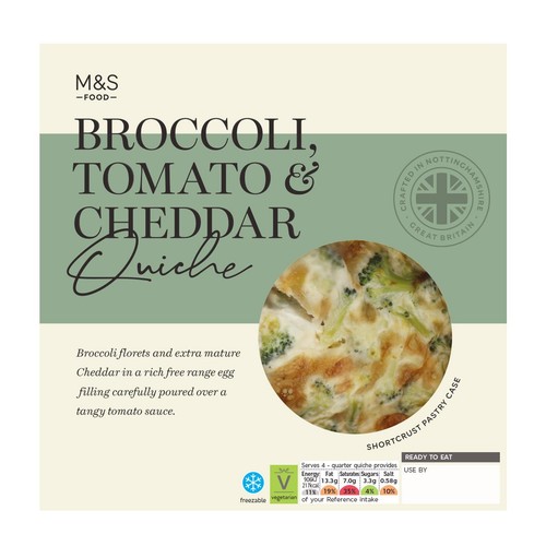 M&S Brocolli, Extra Mature Cheddar & Tomato Quiche thumbnail 2