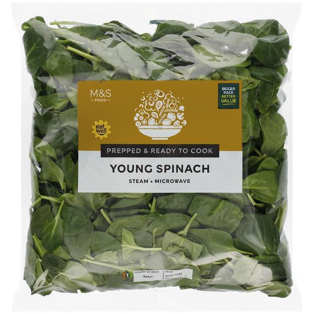 M&S Young Spinach Washed & Ready to Cook
