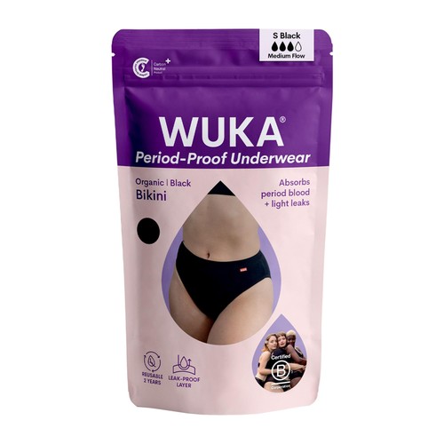 WUKA Bikini Brief Period Pants Medium Flow, Black S