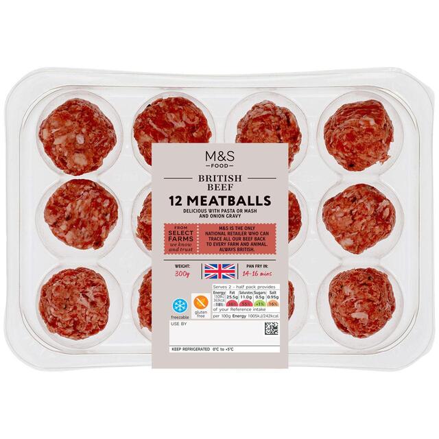 M&S Select Farms British 12 Beef Meatballs