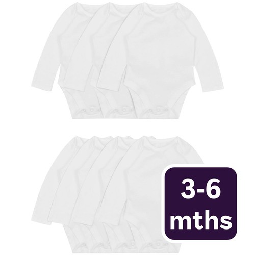 M&S Baby Cotton Long Sleeve Bodysuits, White, 3-6 Months  