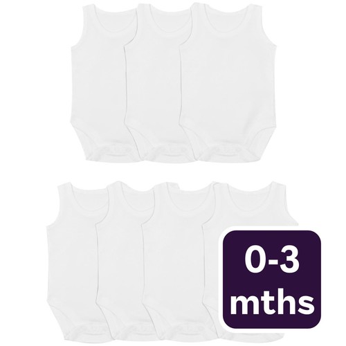 M&S Baby Cotton Sleeveless Bodysuits, White, 0-3 Months