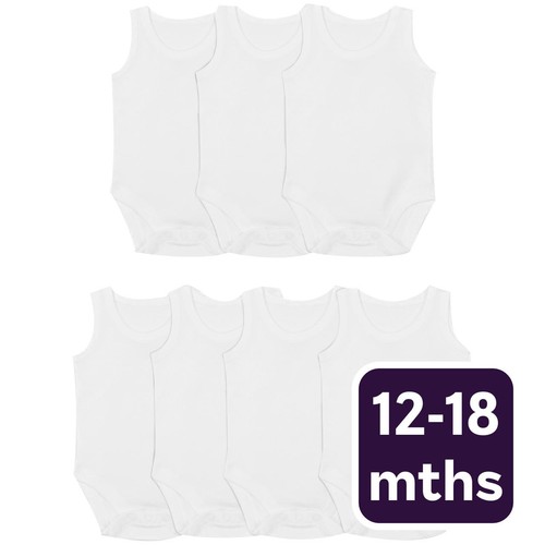 M&S Baby Cotton Sleeveless Bodysuits, White, 12-18 Months