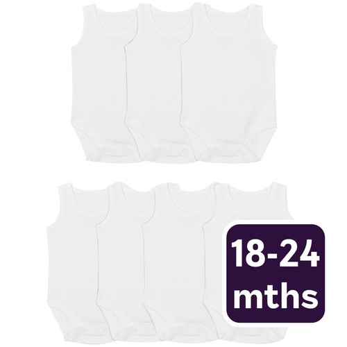 M&S Baby Cotton Sleeveless Bodysuits, White, 18-24 Months