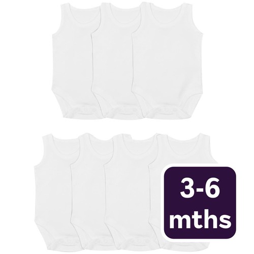 M&S Baby Cotton Sleeveless Bodysuits, White, 3-6 Months