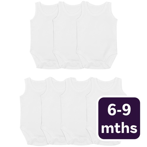 M&S Baby Cotton Sleeveless Bodysuits, White, 6-9 Months