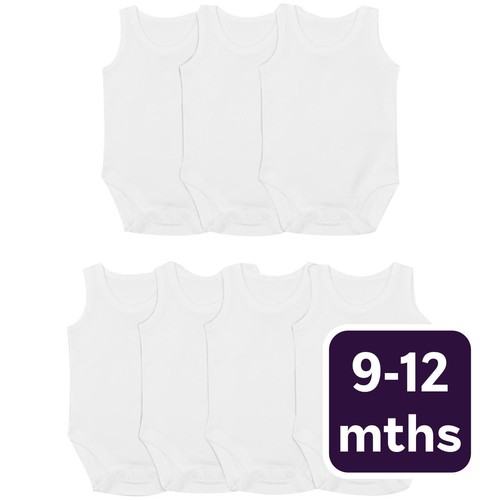 M&S Baby Cotton Sleeveless Bodysuits, White, 9-12 Months