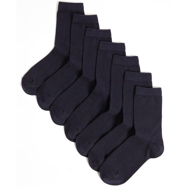 M&S Kids 7pk Ankle School Socks, Navy