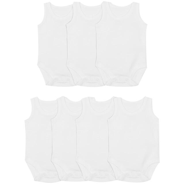 M&S Cotton Sleeveless Bodysuits, 7 Pack, White
