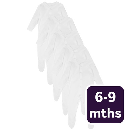 M&S Baby Pure Cotton Sleepsuits, White, 6-9 Months