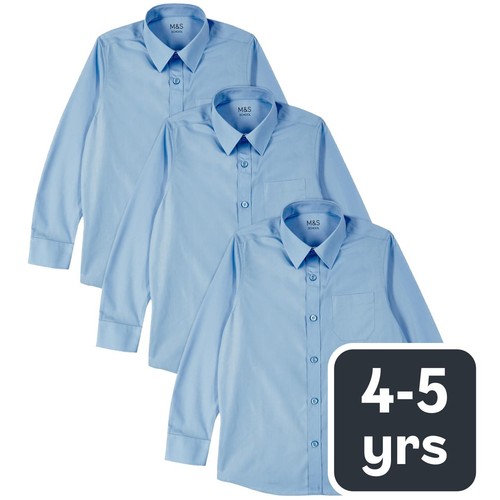 M&S Boys Regular Fit Easy to Iron Shirts, 4-5 Years, Blue