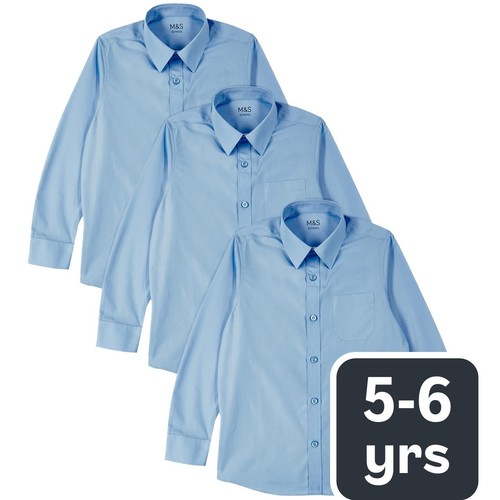 M&S Boys Regular Fit Easy to Iron Shirts, 5-6 Years, Blue