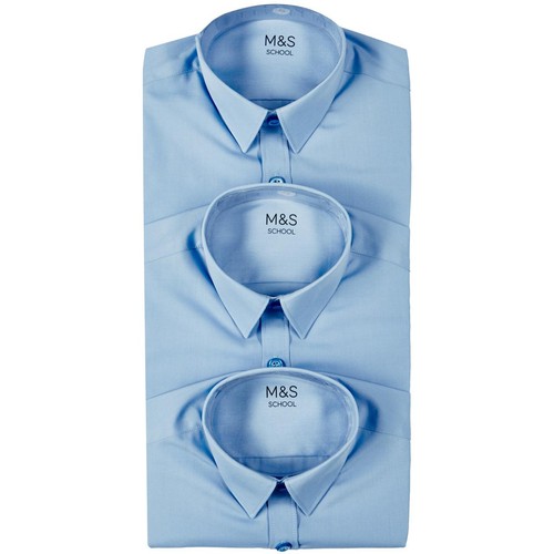 M&S  Boys Regular Fit Easy to Iron Shirts, 5-6 Years, Blue thumbnail 3