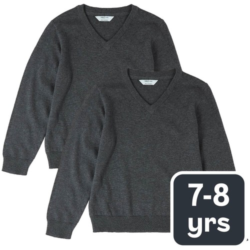 M&S Unisex Pure Cotton Jumper, 7-8 Years, Grey
