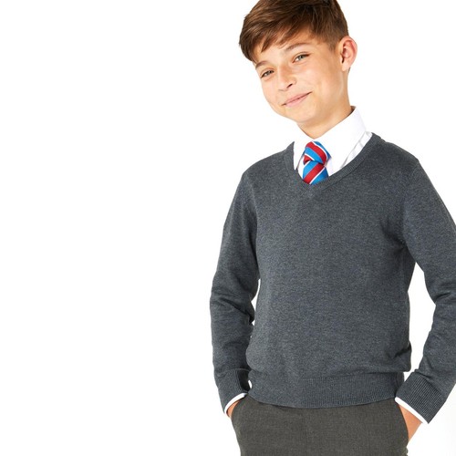 M&S Unisex Pure Cotton Jumper, 8-9 Years, Grey thumbnail 4