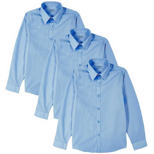M&S Boys Slim Fit Easy to Iron Shirts, 5-6 Years, Blue thumbnail 2
