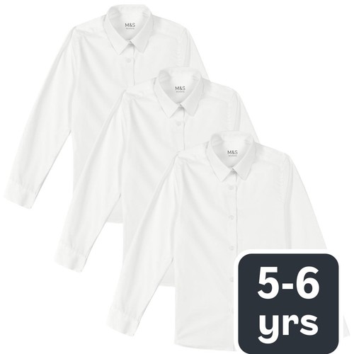 M&S Girls' Slim Fit Easy to Iron Blouses, Size 5-6 Years, White