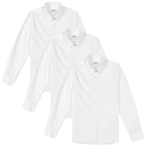 M&S Girls' Slim Fit Easy to Iron Blouses, Size 11-12, White thumbnail 3