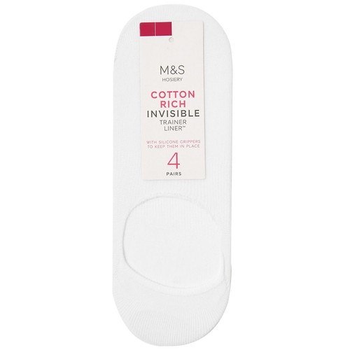 M&S Womens Invisible Trainer Liner Socks, Size 3-5, White