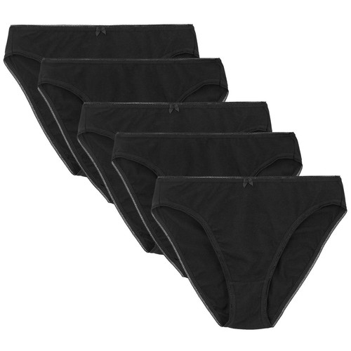 M&S Collection Cotton Rich High Leg Knickers, Size 12, Black