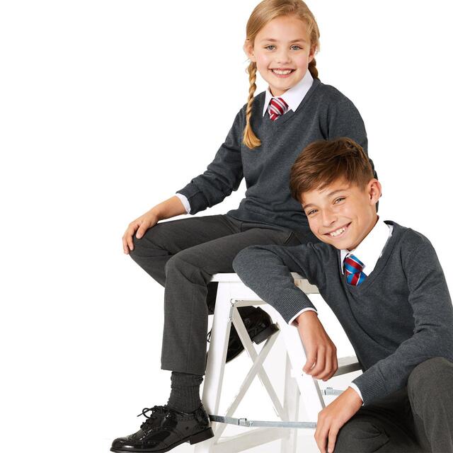 M&S Cotton Jumper, 2 Pack, 4-13 Years, Grey