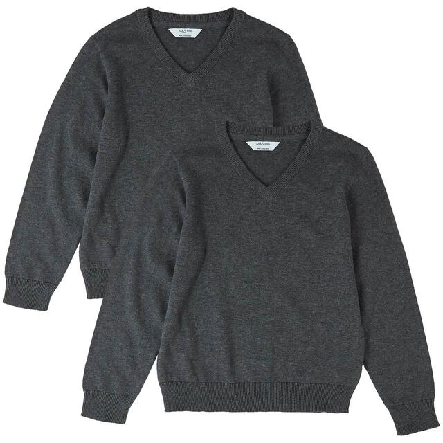 M&S Cotton Jumper, 2 Pack, 4-13 Years, Grey thumbnail 2