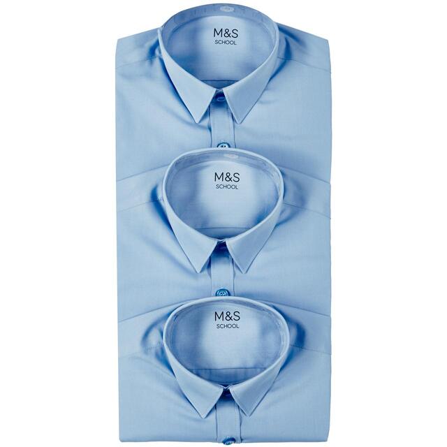 M&S 3pk Regular Fit Easy Iron Shirts, 3-14 Years, Blue thumbnail 2