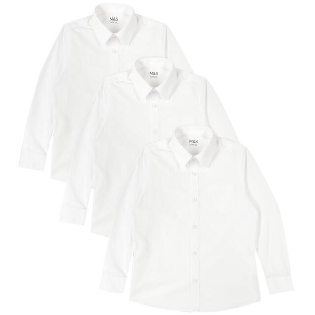 M&S 3pk Regular Fit Easy Iron Shirts, 3-14 Years, White thumbnail 2