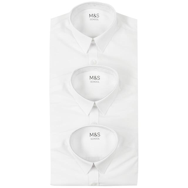 M&S 3pk Regular Fit Easy Iron Shirts, 3-14 Years, White thumbnail 3