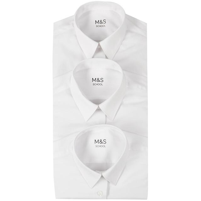 M&S 3pk Regular Fit Easy Iron Blouses, 3-14 Years, White thumbnail 3