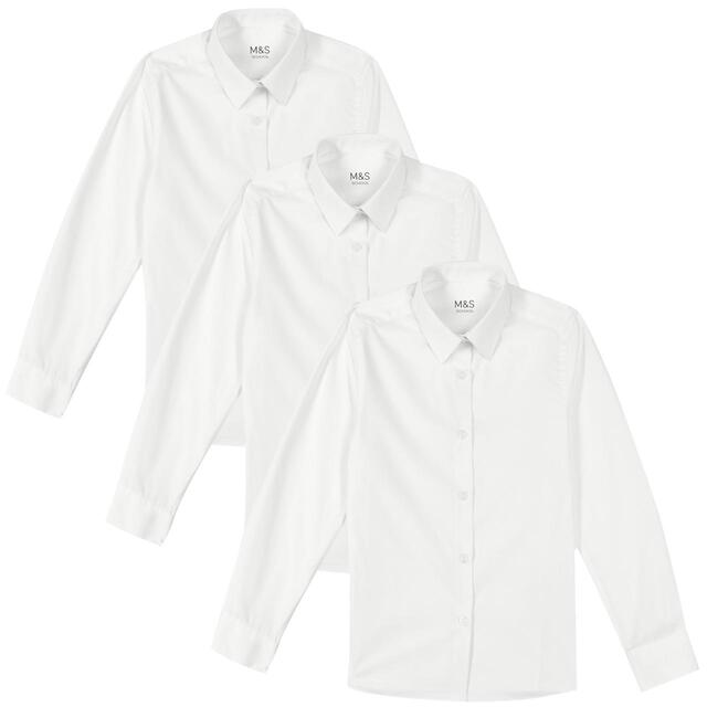 M&S Slim Fit Easy Iron Blouses, 3 Pack, 4-14 Years, White thumbnail 2