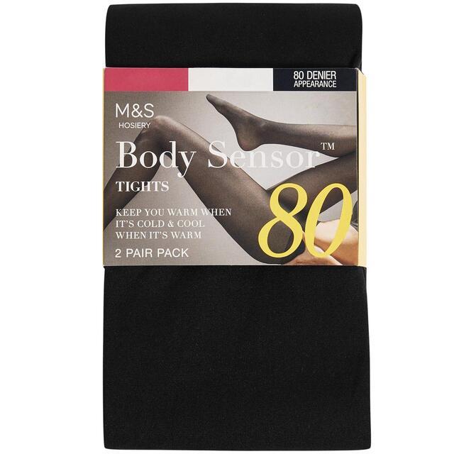 M&S Collection 80 Denier Body Sensor Tights, 2 Pack, Black
