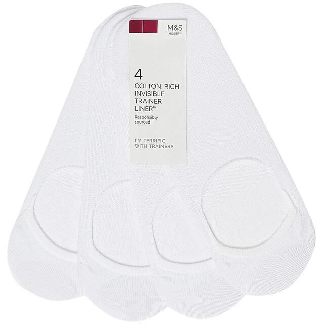 M&S Womens Collection Cotton Invisible Trainer Liner Socks, 4 Pack, White thumbnail 2