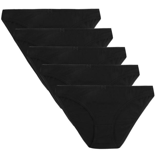 M&S Collection Cotton Bikini Briefs, 5 Pack, Black