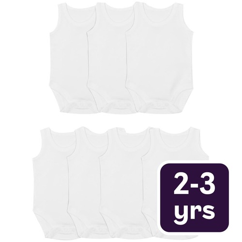 M&S Cotton Bodysuits Sleeveless, 2-3 Years, White