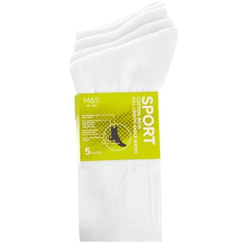 M&S Mens Cool & Fresh Sports Socks, Size 9-12, White