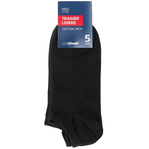 M&S Mens Cool & Fresh Trainer Liner Socks, Size 9-12, Black