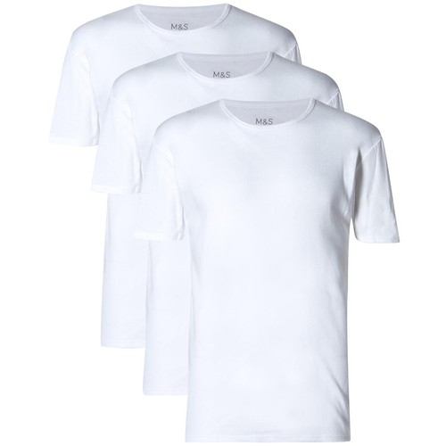 M&S Essential Cotton Short Sleeve Vests, Size L, White